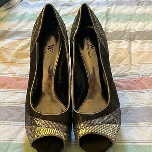 Sequin Open Toe Heels